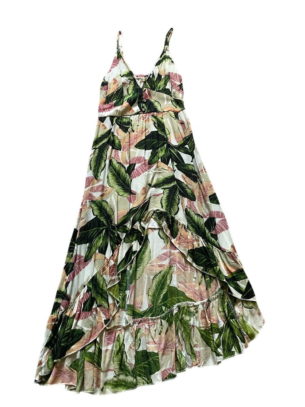 Tropical Floral High Low Maxi dress Size Medium Resort Vacation beach summer